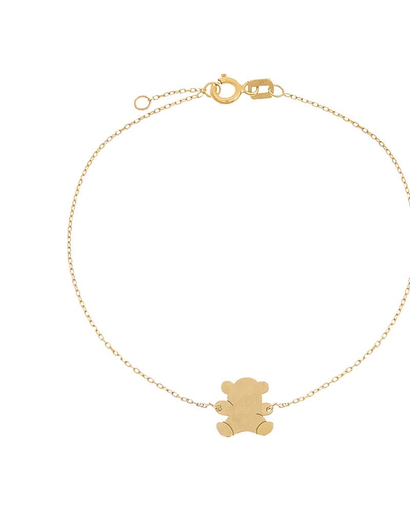 Front of a size One Size Solid Mini Teddy Bear Bracelet 14K Gold One Size in 14K Gold by By Adina Eden. | dia_product_style_image_id:292326